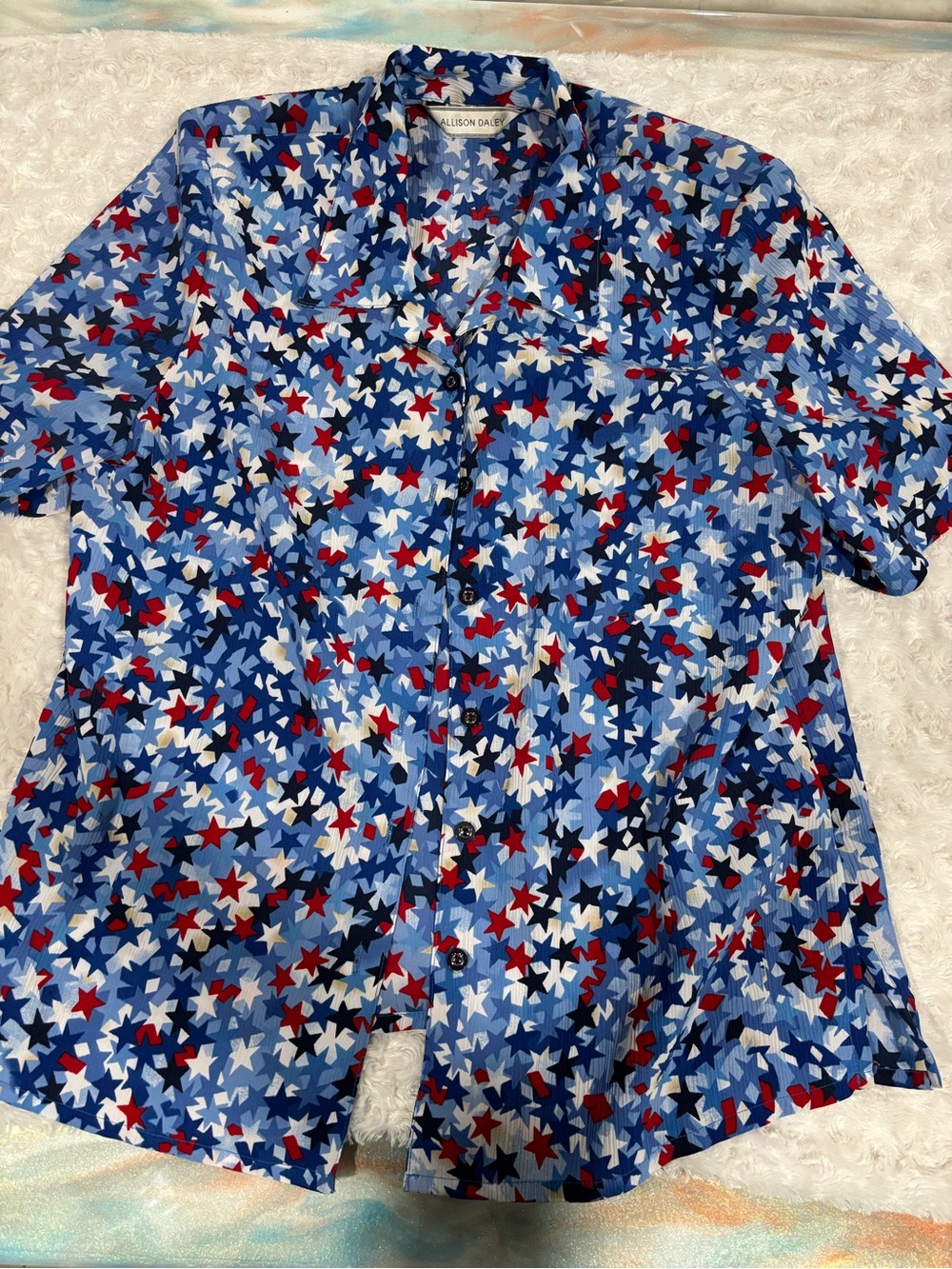 Allison Daley Blue Red White Star-Print Button Front Top size 12